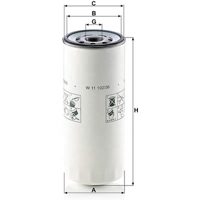 108*262mm W11102/36 Parti di trattore Filtro olio spin-olio P554004 per OE NO.